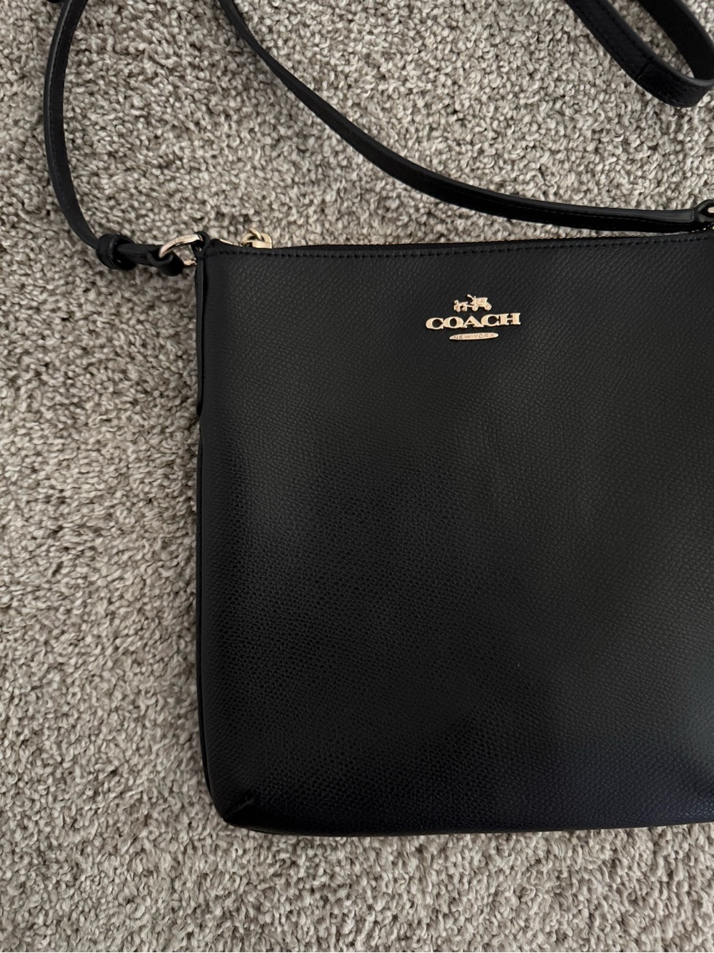 Coach Black Pebbled Leather Crossbody with Gold Logo and Details EUC